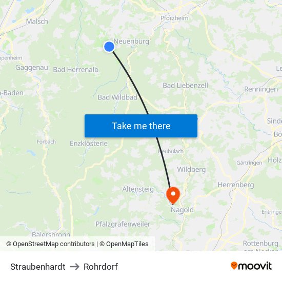 Straubenhardt to Rohrdorf map