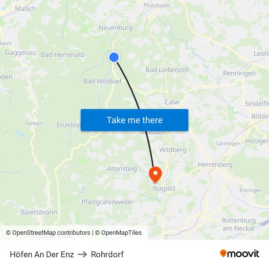 Höfen An Der Enz to Rohrdorf map