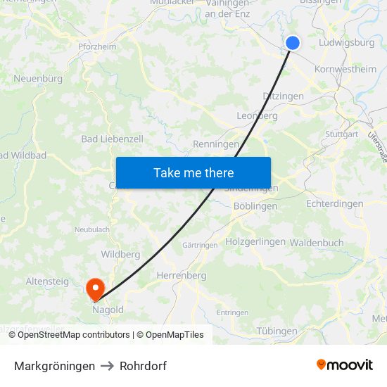 Markgröningen to Rohrdorf map