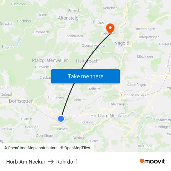 Horb Am Neckar to Rohrdorf map