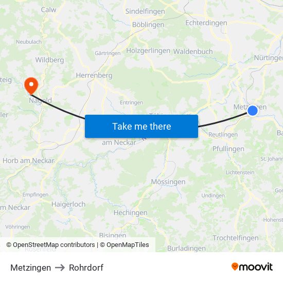 Metzingen to Rohrdorf map