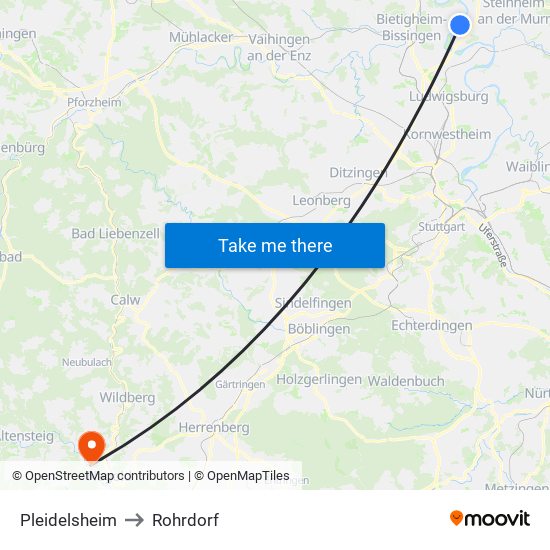 Pleidelsheim to Rohrdorf map