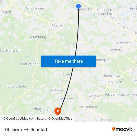 Ötisheim to Rohrdorf map