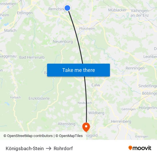 Königsbach-Stein to Rohrdorf map