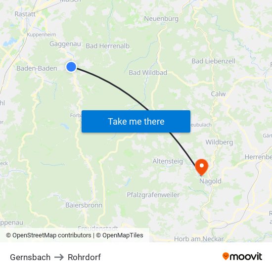 Gernsbach to Rohrdorf map