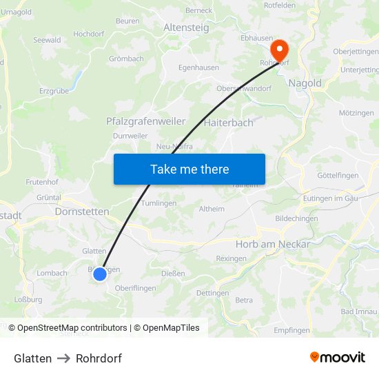 Glatten to Rohrdorf map