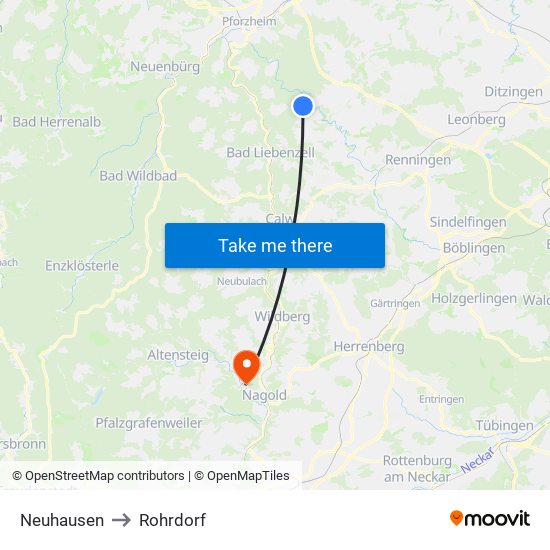 Neuhausen to Rohrdorf map