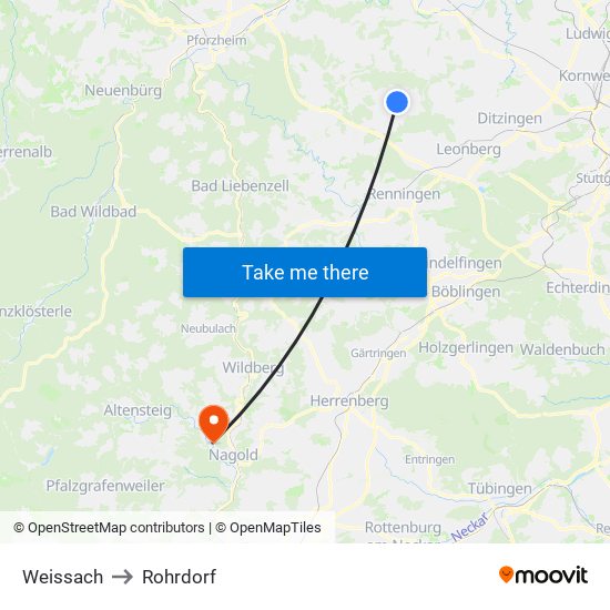 Weissach to Rohrdorf map