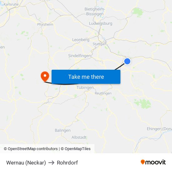 Wernau (Neckar) to Rohrdorf map