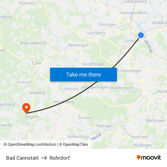 Bad Cannstatt to Rohrdorf map