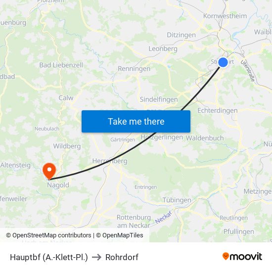 Hauptbf (A.-Klett-Pl.) to Rohrdorf map