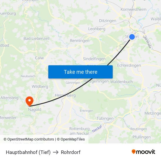 Hauptbahnhof (Tief) to Rohrdorf map