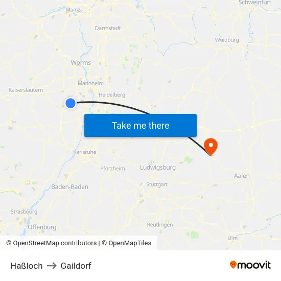 Haßloch to Gaildorf map