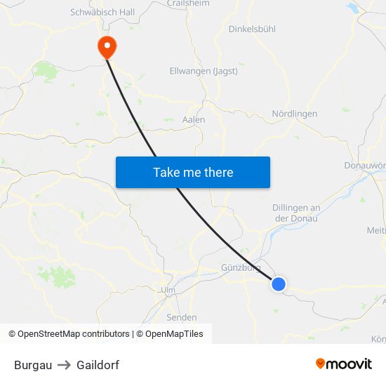 Burgau to Gaildorf map