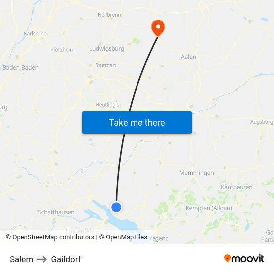 Salem to Gaildorf map
