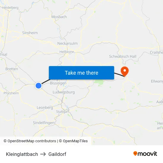 Kleinglattbach to Gaildorf map
