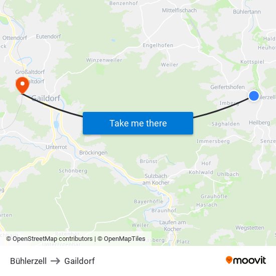 Bühlerzell to Gaildorf map