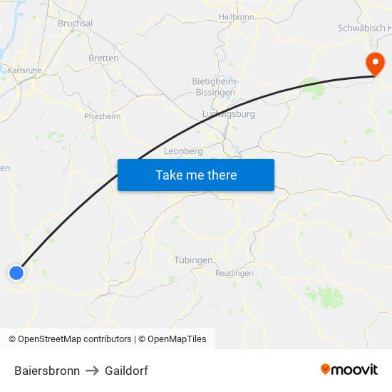 Baiersbronn to Gaildorf map