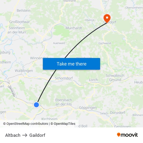 Altbach to Gaildorf map