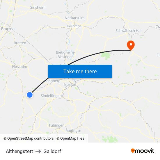 Althengstett to Gaildorf map