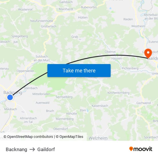 Backnang to Gaildorf map