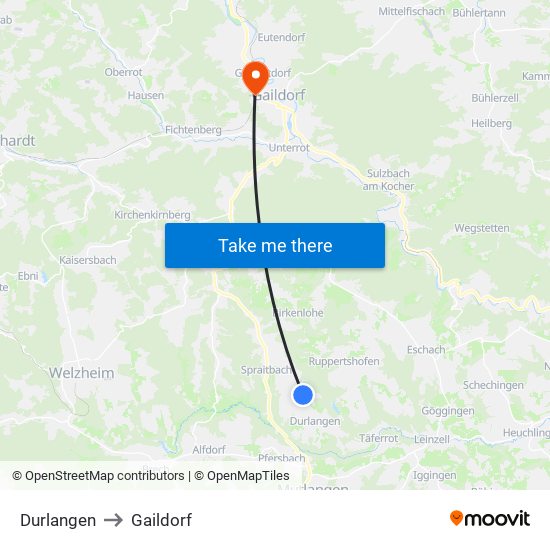 Durlangen to Gaildorf map