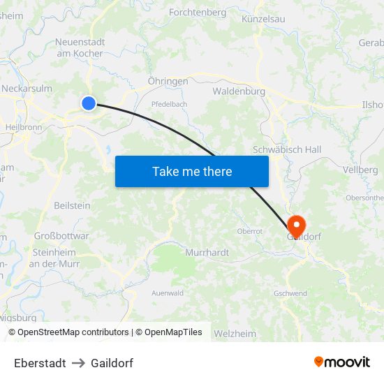 Eberstadt to Gaildorf map