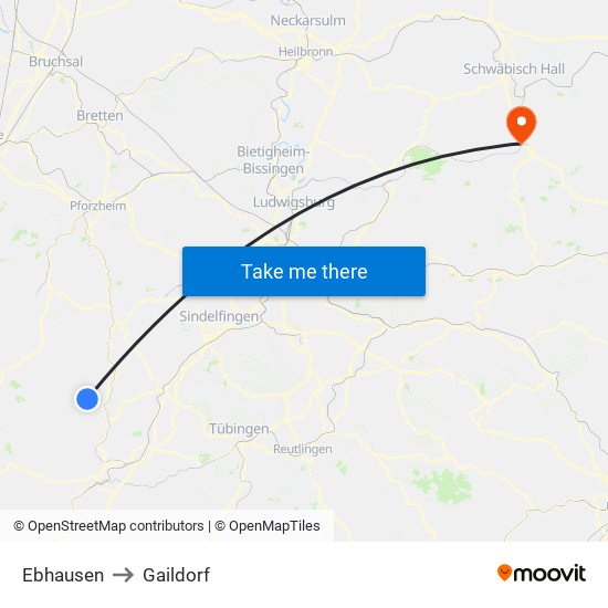 Ebhausen to Gaildorf map