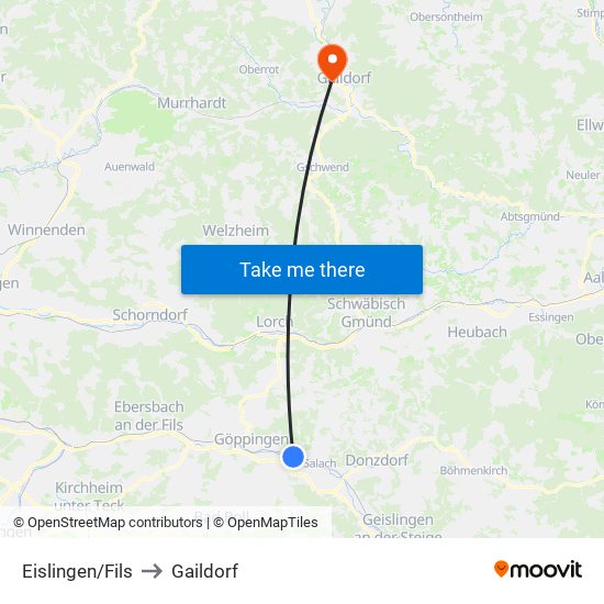 Eislingen/Fils to Gaildorf map