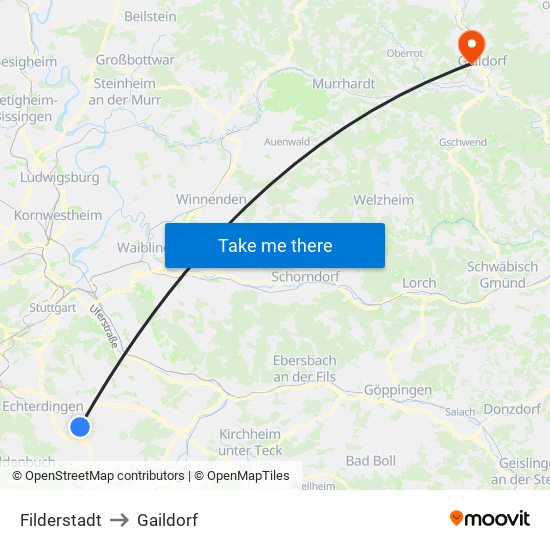 Filderstadt to Gaildorf map