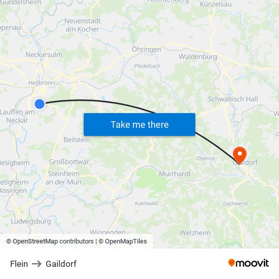 Flein to Gaildorf map