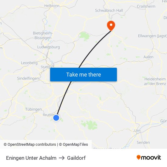 Eningen Unter Achalm to Gaildorf map