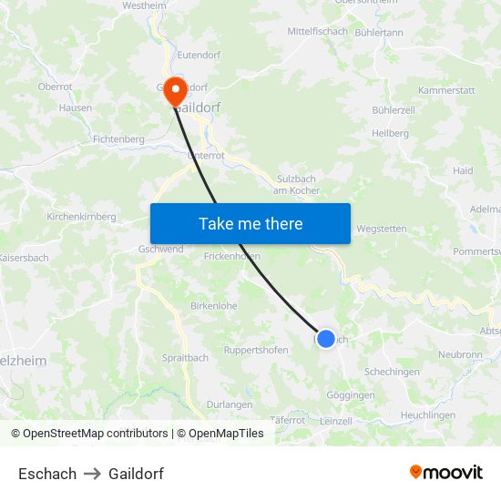 Eschach to Gaildorf map