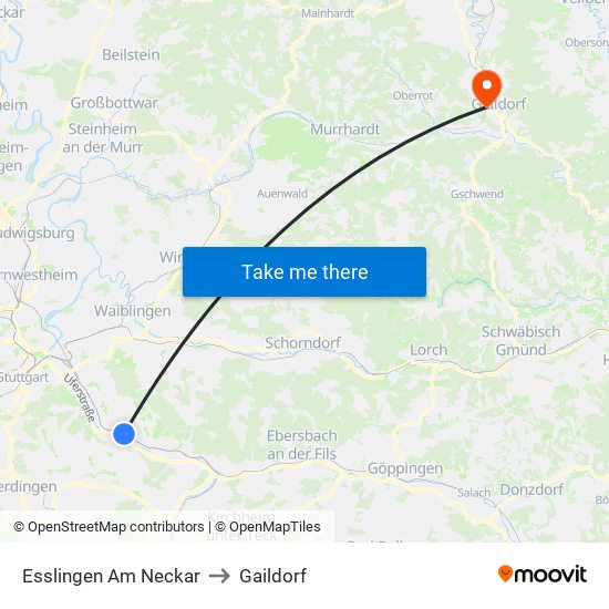 Esslingen Am Neckar to Gaildorf map