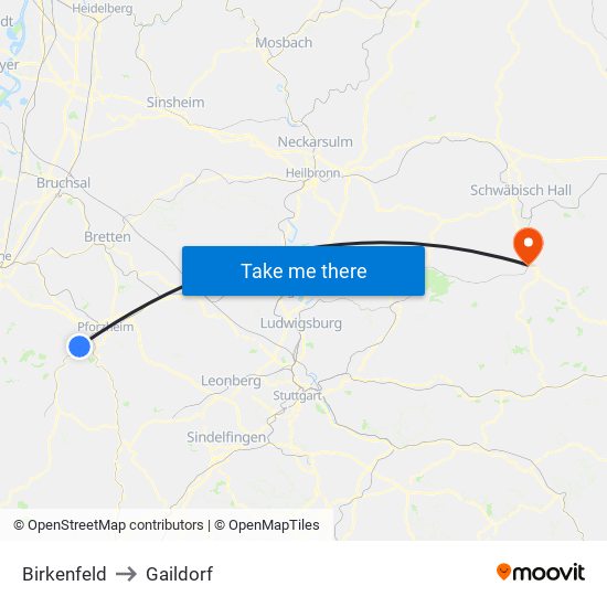 Birkenfeld to Gaildorf map