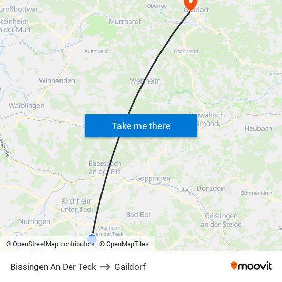 Bissingen An Der Teck to Gaildorf map