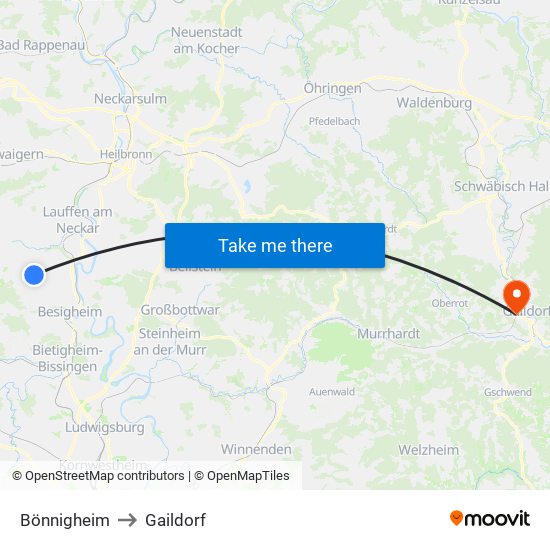 Bönnigheim to Gaildorf map