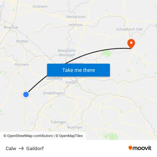 Calw to Gaildorf map