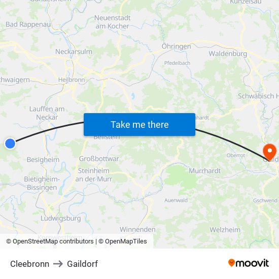 Cleebronn to Gaildorf map