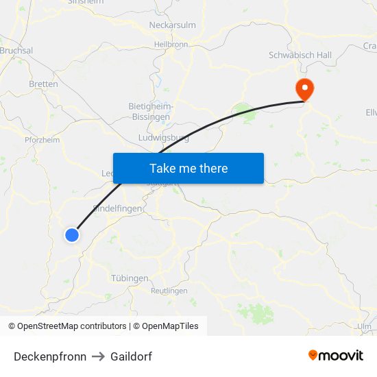 Deckenpfronn to Gaildorf map