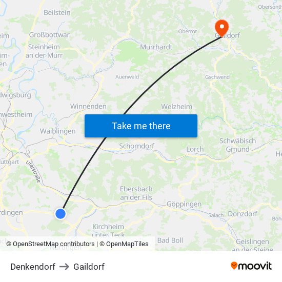 Denkendorf to Gaildorf map