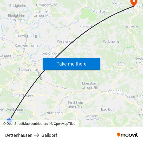 Dettenhausen to Gaildorf map