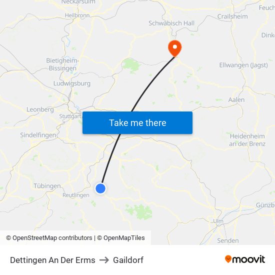 Dettingen An Der Erms to Gaildorf map