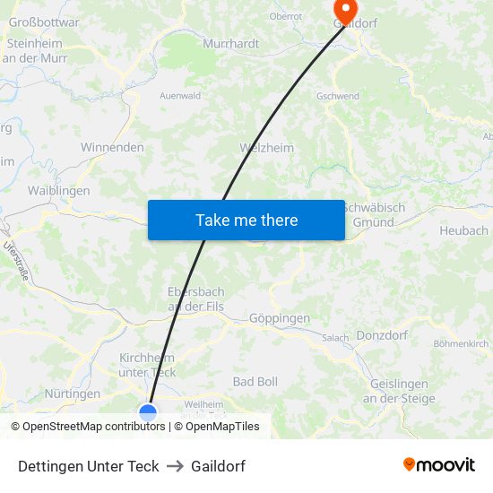 Dettingen Unter Teck to Gaildorf map