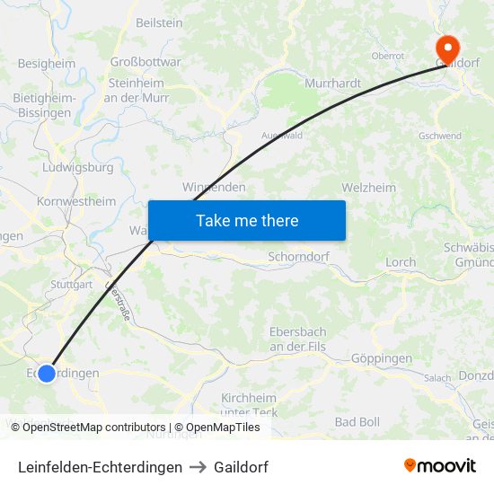 Leinfelden-Echterdingen to Gaildorf map