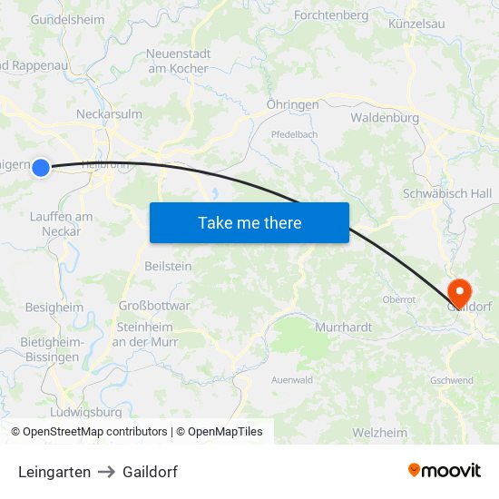 Leingarten to Gaildorf map