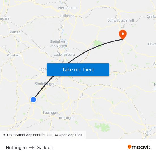 Nufringen to Gaildorf map