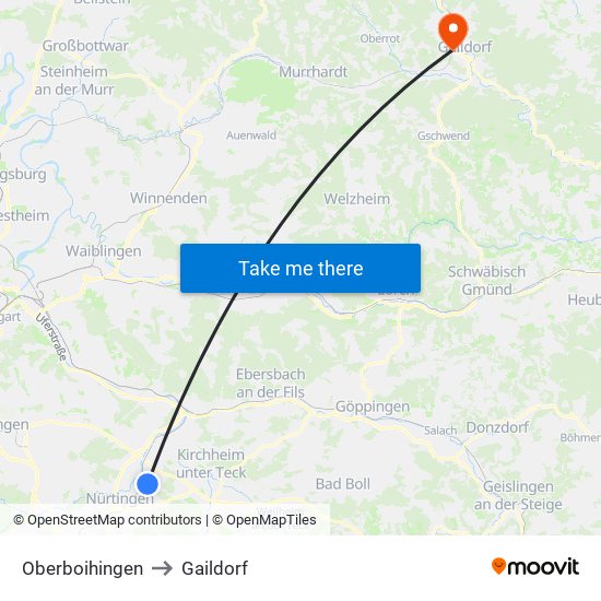 Oberboihingen to Gaildorf map