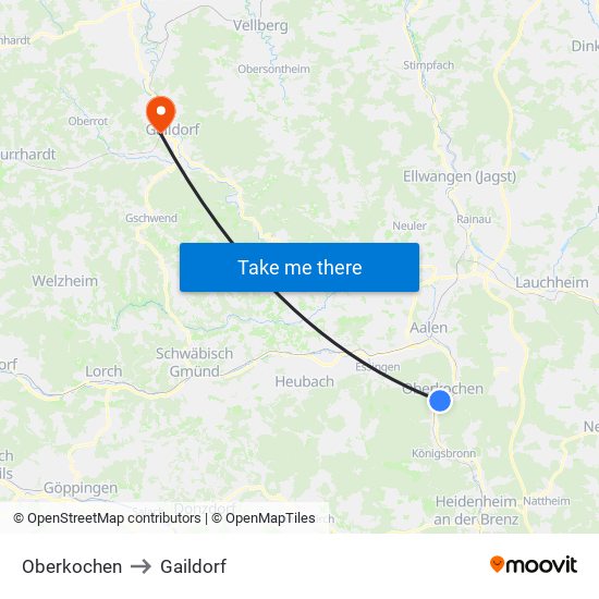 Oberkochen to Gaildorf map