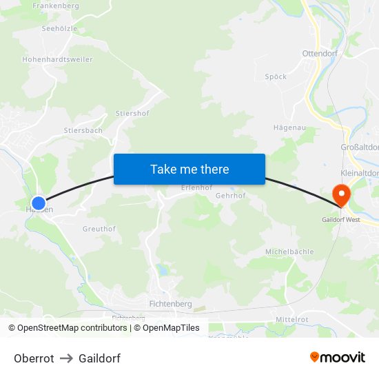 Oberrot to Gaildorf map